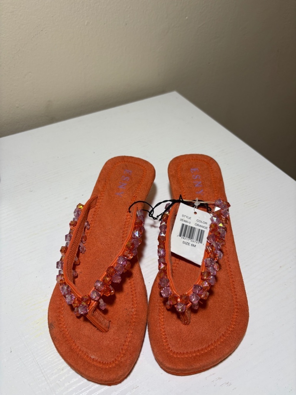 Orange Beaded Thong Sandals